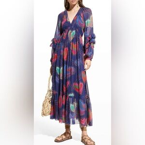 FARM Blue Shiny Hearts Maxi Dress In Shinny Hearts Sz:XS